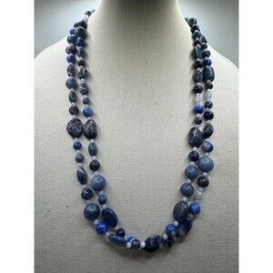Vintage Blue Lapis Lazuli Mixed Beaded Long Strand Necklace Jewelry